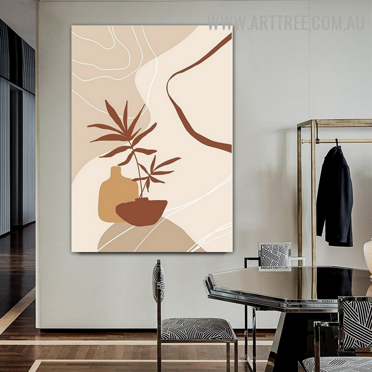 Foliage Vase Lines Abstract Scandinavian Image Floral Artwork Canvas Print for Room Wall Equipment