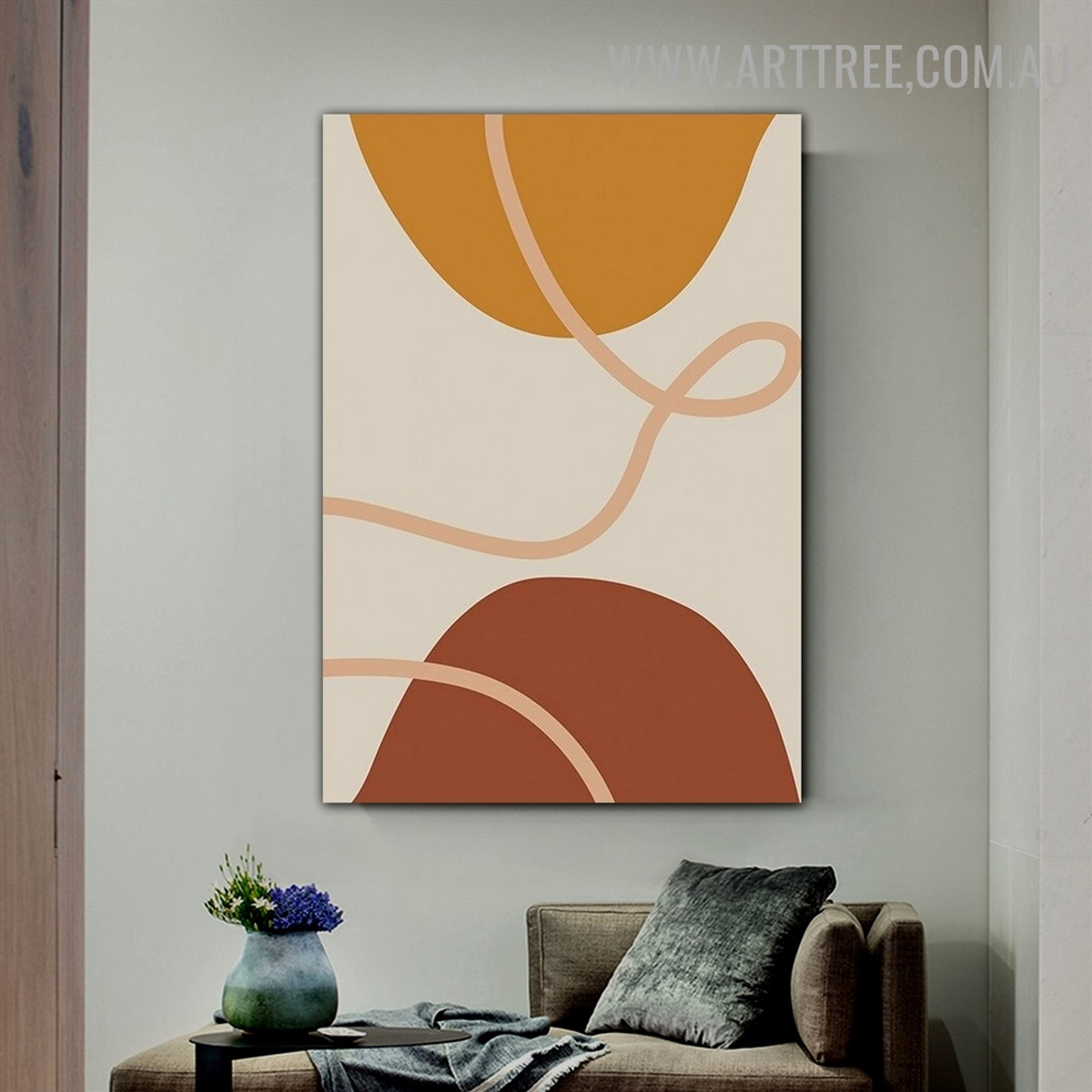 Circuitous Lineament Semi Circles Abstract Geometrical Scandinavian Painting Pic Canvas Print for Room Wall Moulding