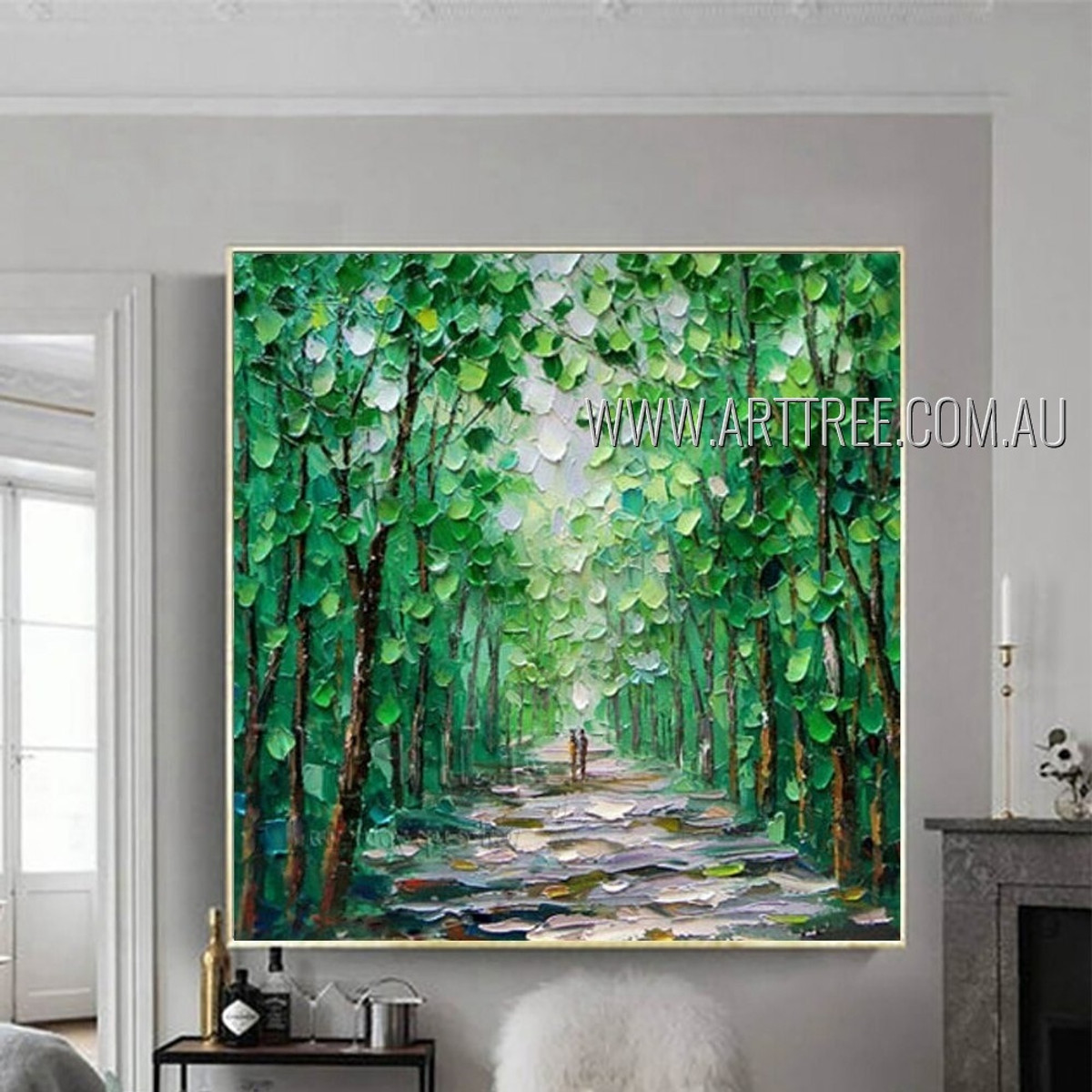 Green Forest Landscape Modern Heavy Texture Artist Handmade Nature Artwork For Room Wall Outfit