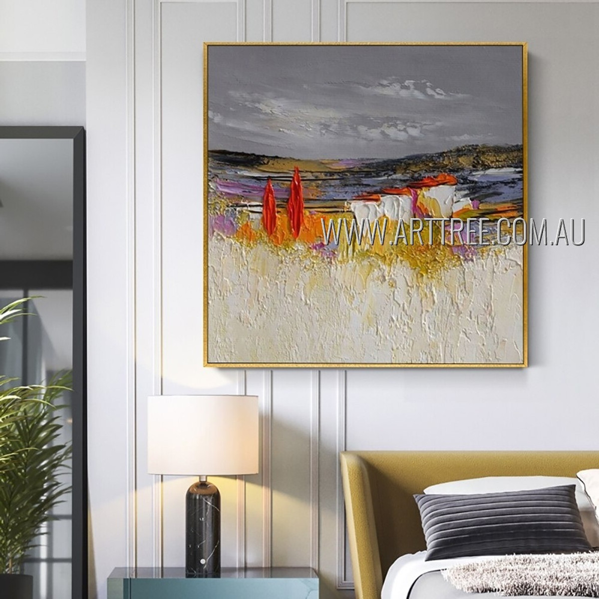 Grassland River Abstract Modern Heavy Texture Artist Handmade Beautiful Painting Of Nature For Room Décor
