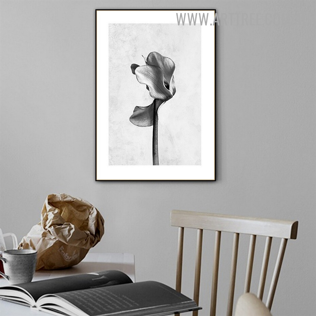 Black And White Bloom Abstract Floral Painting Photo Retro Canvas Print for Room Wall Finery