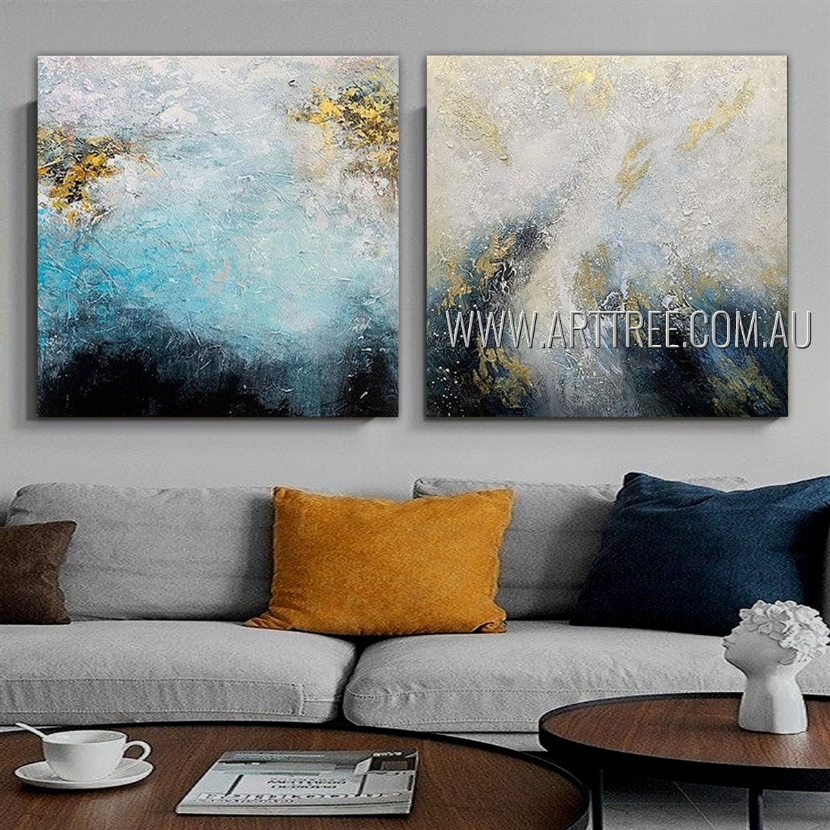 Calico Smudges Abstract Modern Heavy Texture 2 Piece Multi Panel Canvas Oil Painting Wall Art Set For Room Embellishment