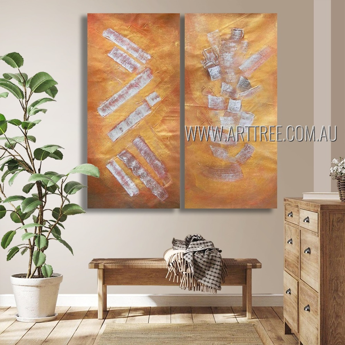 Zigzag Flecks Abstract Modern Heavy Texture Artist Handmade 2 Piece Multi Panel Wall Art Paintings Set For Room Onlay