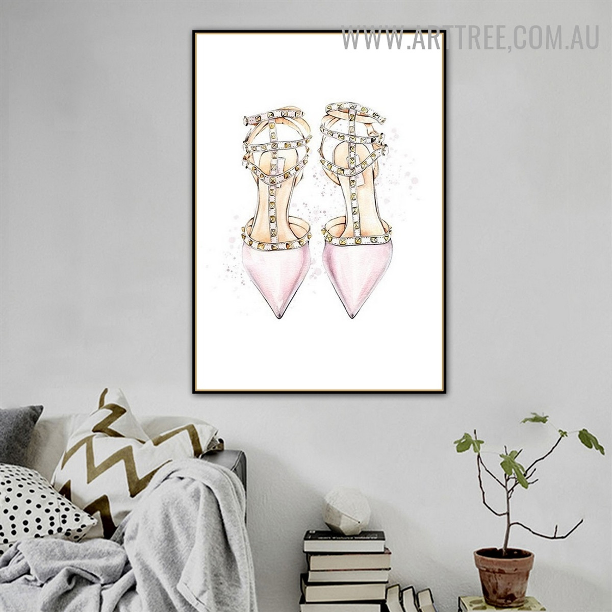 Stylish Heels Abstract Watercolor Painting Photo Minimalist Canvas Print for Room Wall Embellishment