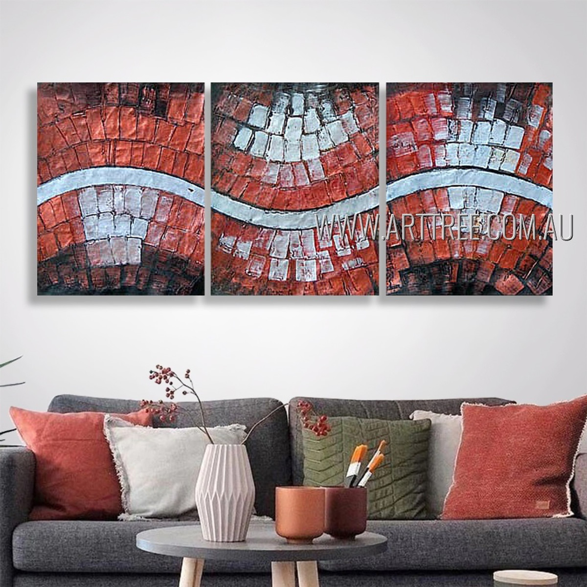 Sinuate Line Abstract Modern Heavy Texture Artist Handmade 3 Piece Multi Panel Wall Painting Wall Art Set For Room Tracery