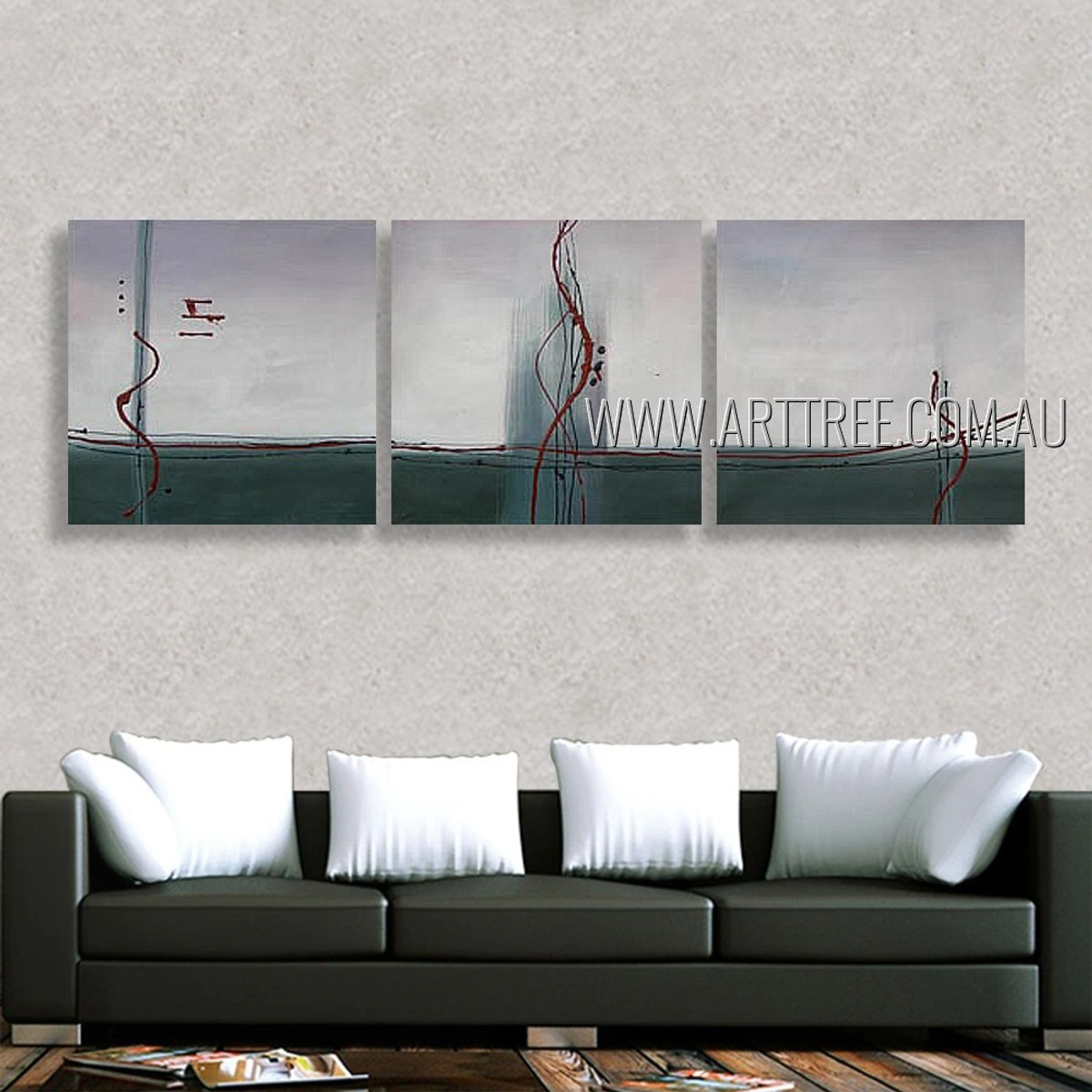 Rambling Streaks Abstract Modern Heavy Texture Artist Handmade 3 Piece Split Canvas Paintings Wall Art Set For Room Getup