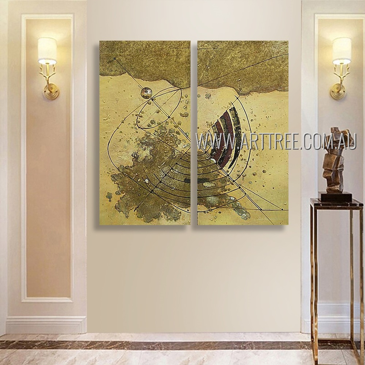 Winding Trails Abstract Vintage Heavy Texture Artist Handmade 2 Piece Split Complementary Painting Wall Art Set For Room Decoration