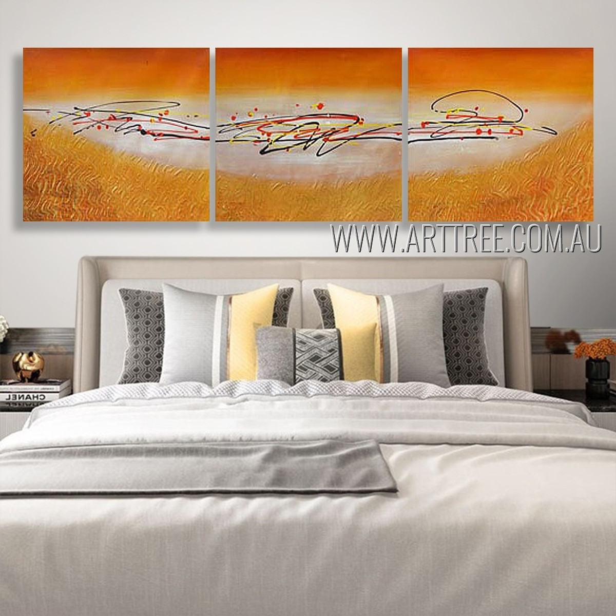 Sinuous Tracks Abstract Modern Heavy Texture Artist Handmade 3 Piece Multi Panel Painting Wall Art Set For Room Flourish