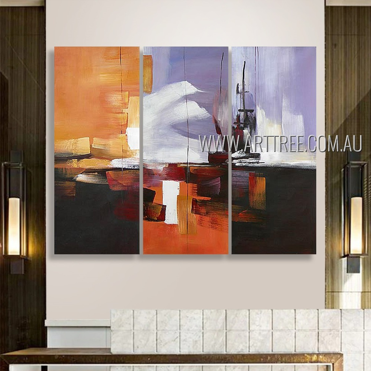 Multicolor Flecks Abstract Modern Heavy Texture Artist Handmade 3 Piece Split Panel Canvas Wall Art Set Room  Flourish