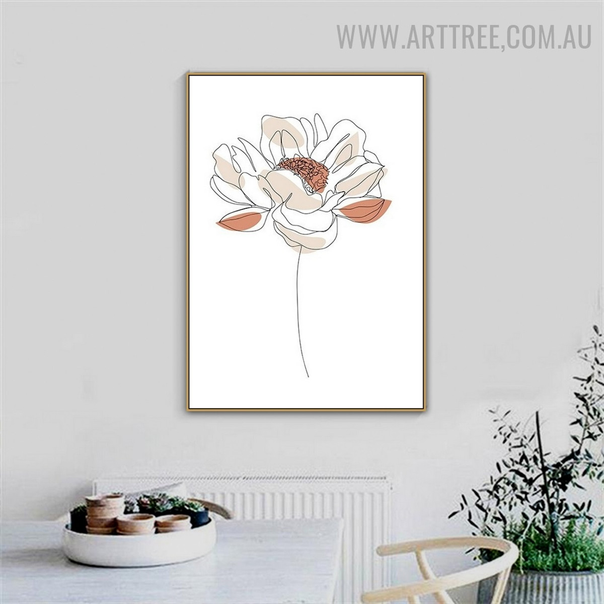 Peony Line Bloom Flower Abstract Art Pic Scandinavian Floral Canvas Print for Room Wall Arrangement