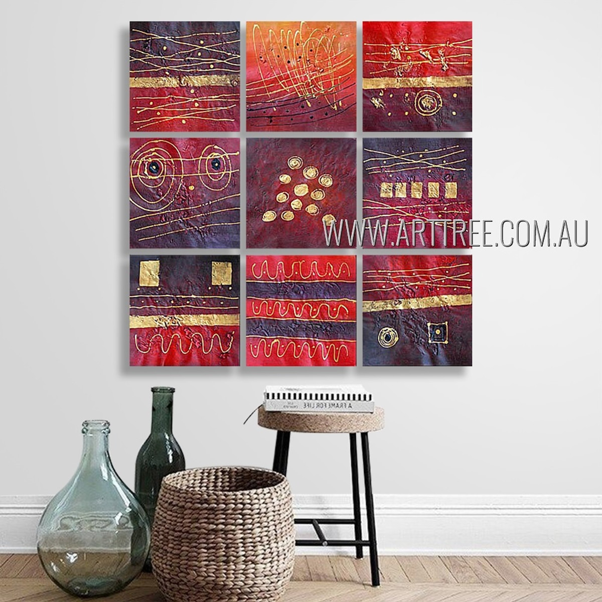 Chromatic Blemishes Abstract Modern Heavy Texture Artist Handmade 9 Piece Split Panel Painting Wall Art Set For Room Décor