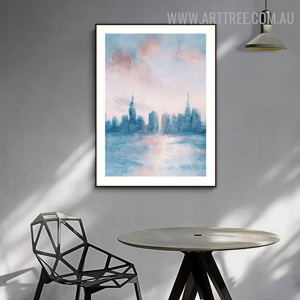 Land Buildings Clouds Abstract Watercolor Landscape Art Picture Canvas Print for Room Wall Assortment