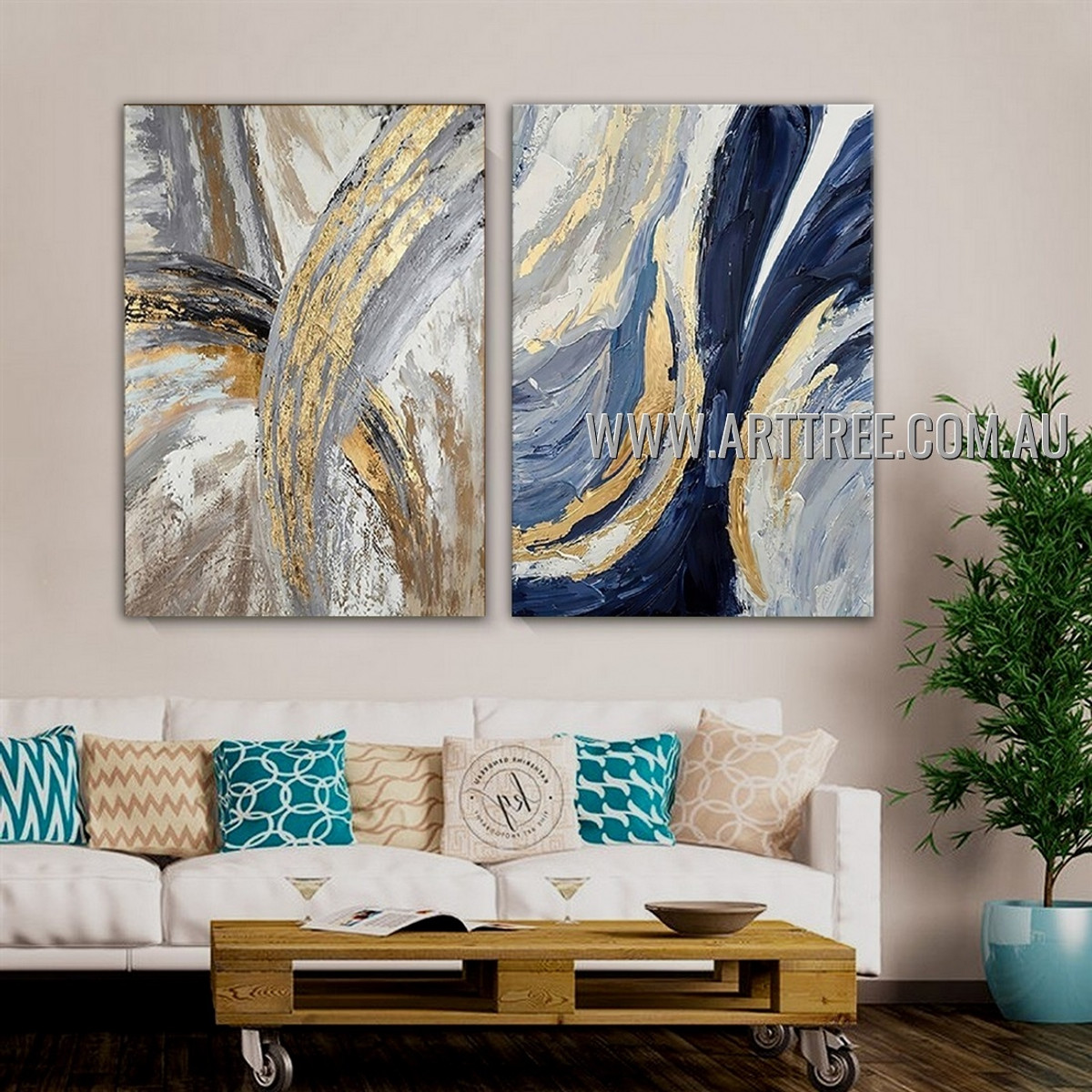 Dapple Brush Mark Modern Abstract Heavy Texture Artist Handmade 2 Piece Multi Panel Oil Canvas Painting Wall Art Set for Room Garnish