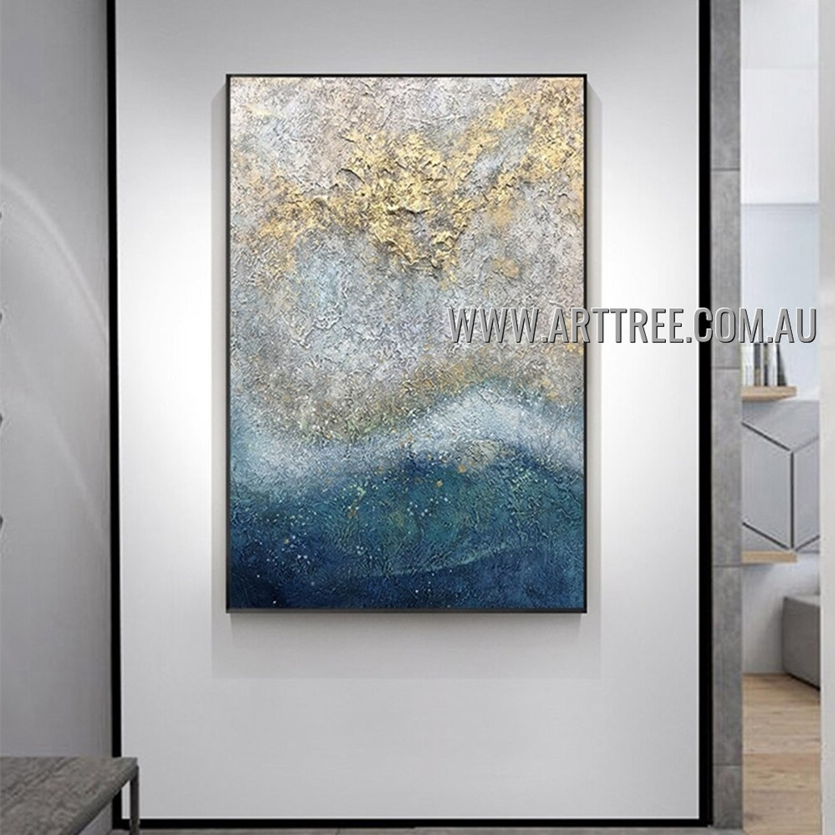 Golden Texture Design Modern Artist Handmade Abstract Art Painting for Room Garnish