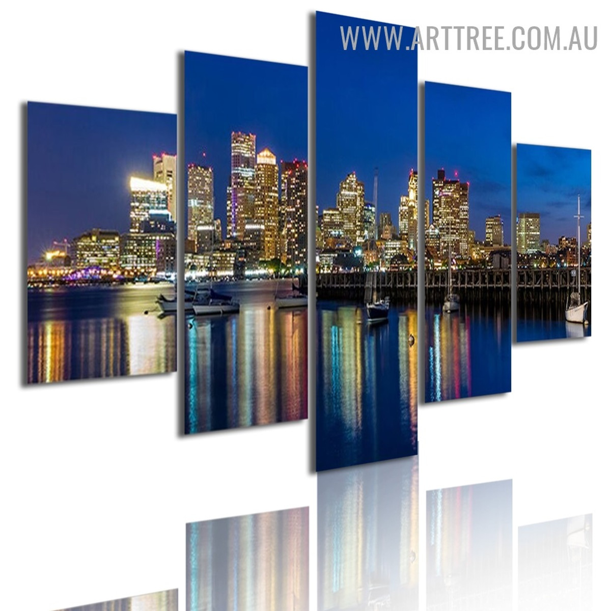 Building Light Reflection Sky Abstract Landscape Modern 5 Piece Multi Panel Image Canvas Painting Print for Room Wall Drape