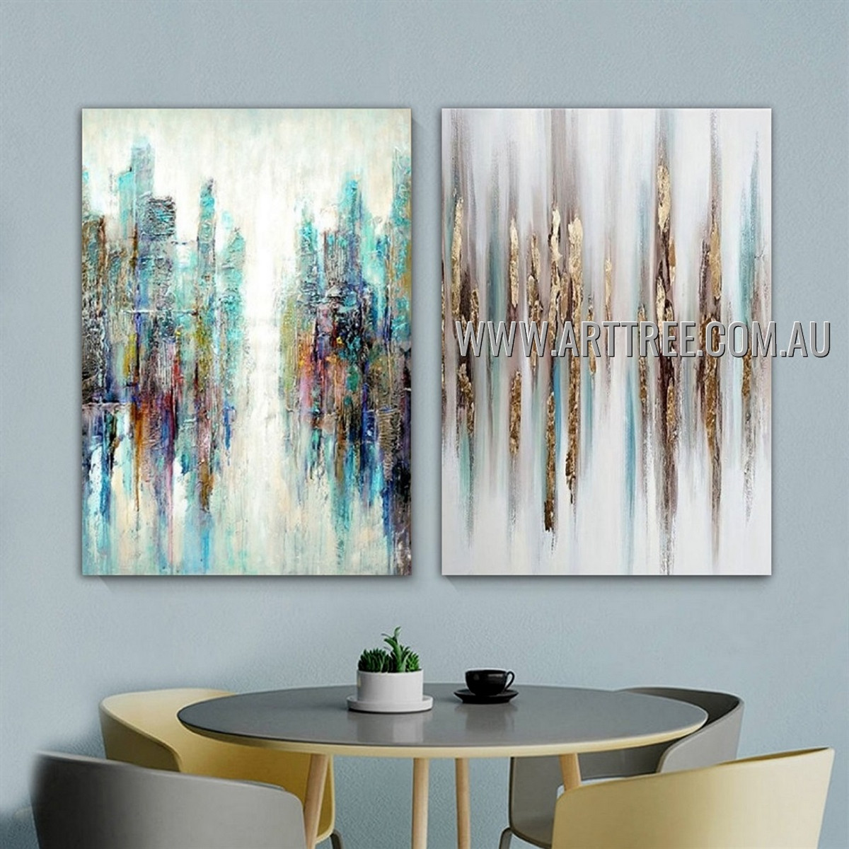 Colorful Streaks Abstract Modern Heavy Texture Artist Handmade 2 Piece Multi Panel Canvas Painting Wall Art Set For Room Ornament