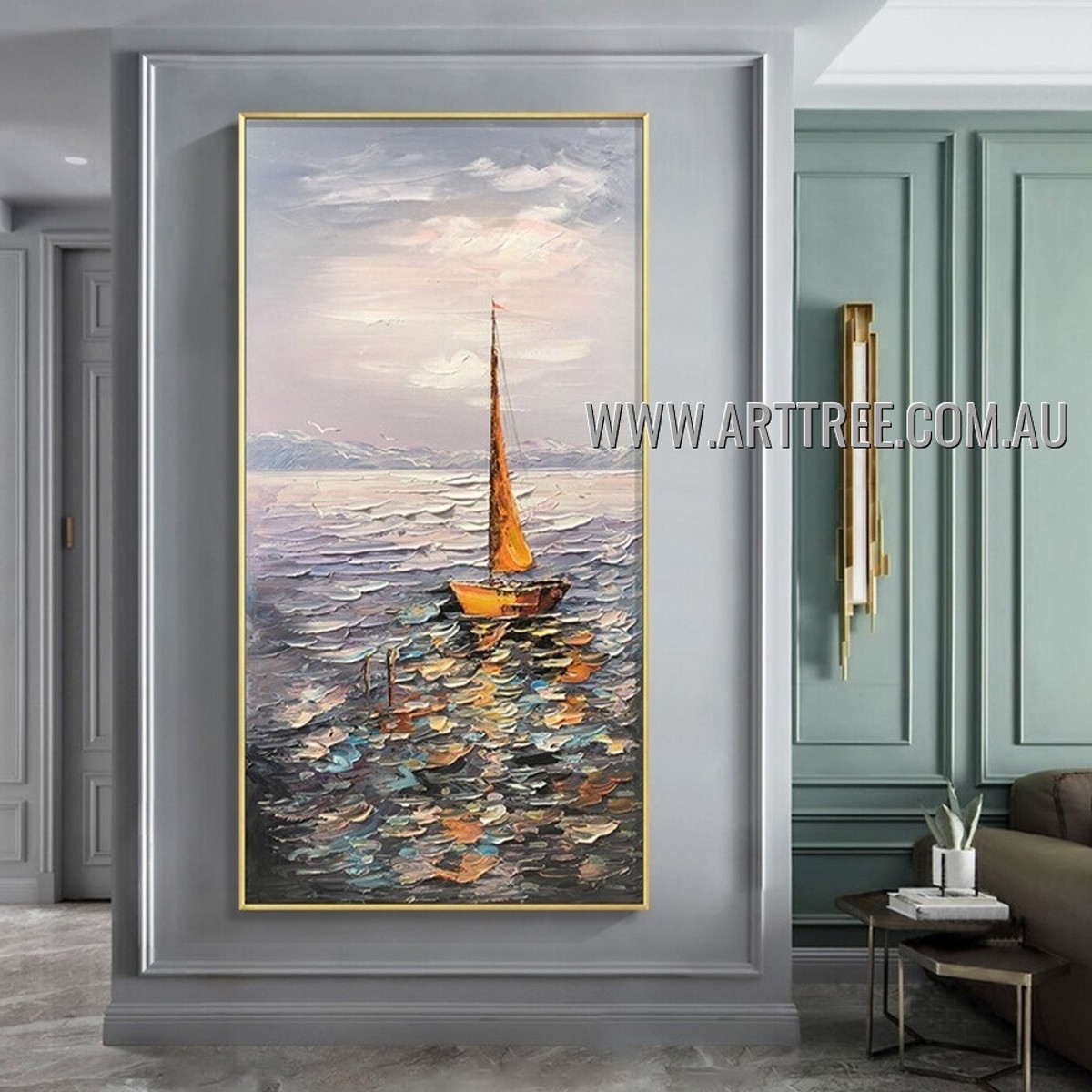 Sailing Craft Abstract Landscape Heavy Texture Artist Handmade Contemporary Wall Art Painting for Room Adornment
