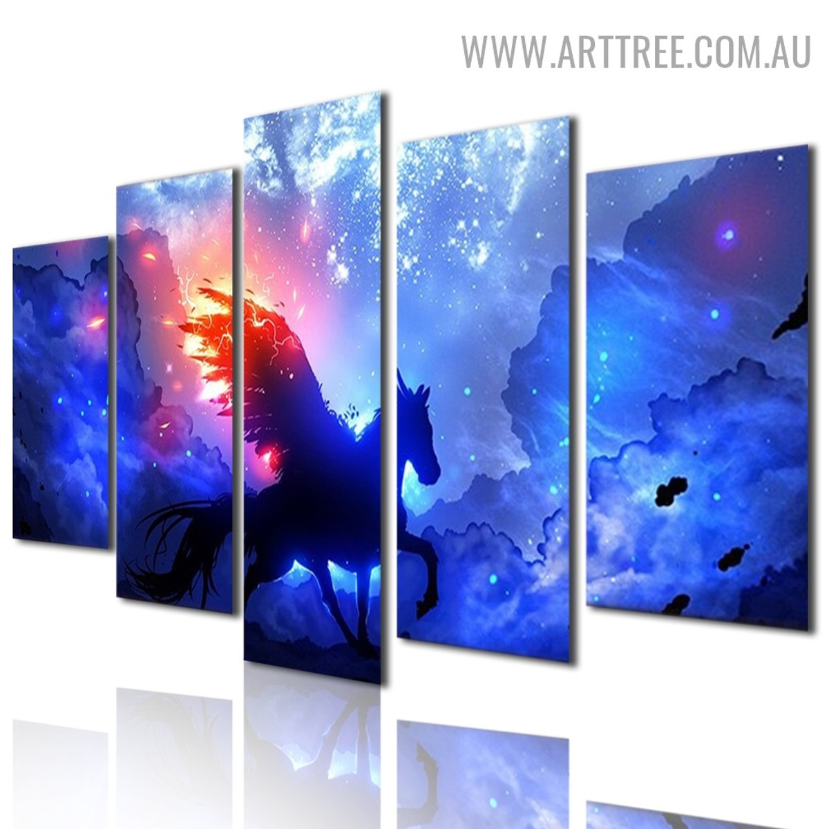 Unicorn Sky Naturescape Modern 5 Piece Animal Split Painting Image Canvas Print for Room Wall Molding