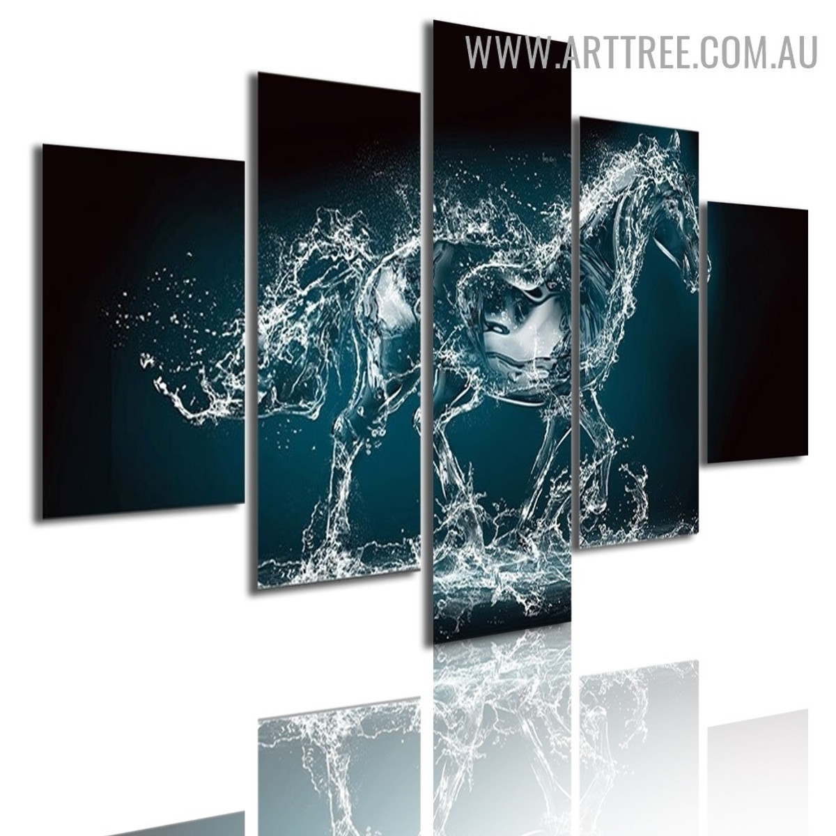 Water Horse Modern Abstract 5 Piece Animal Split Art Image Canvas Print for Room Wall Adornment