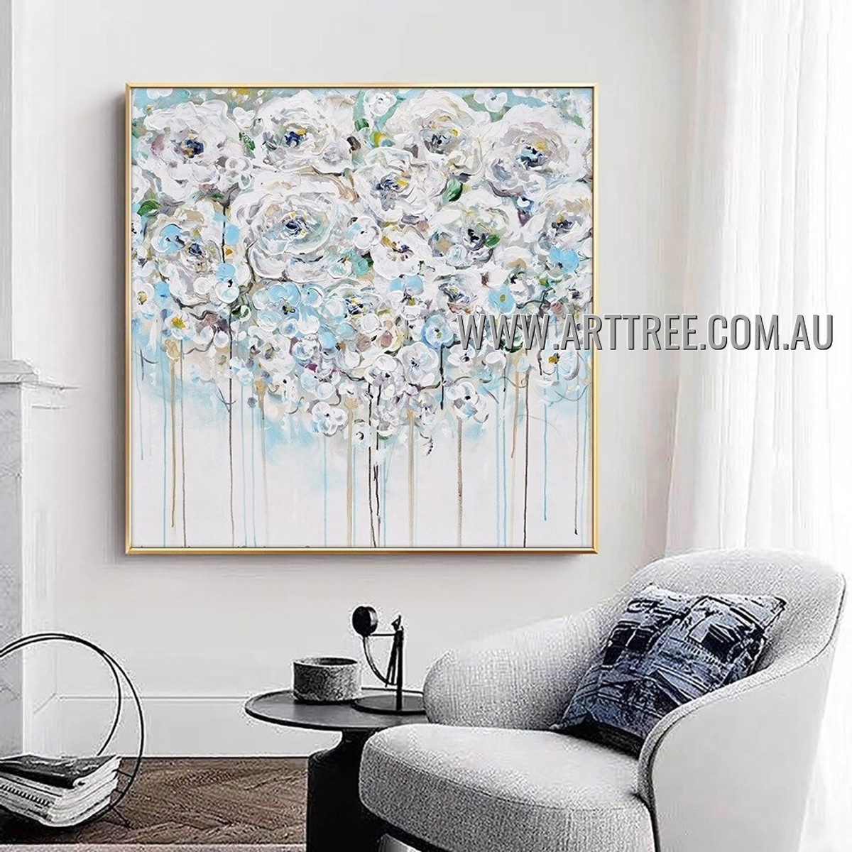 Grizzled Flowers Abstract Floral Heavy Texture Artist Handmade Modern Wall Art Painting for Room Outfit