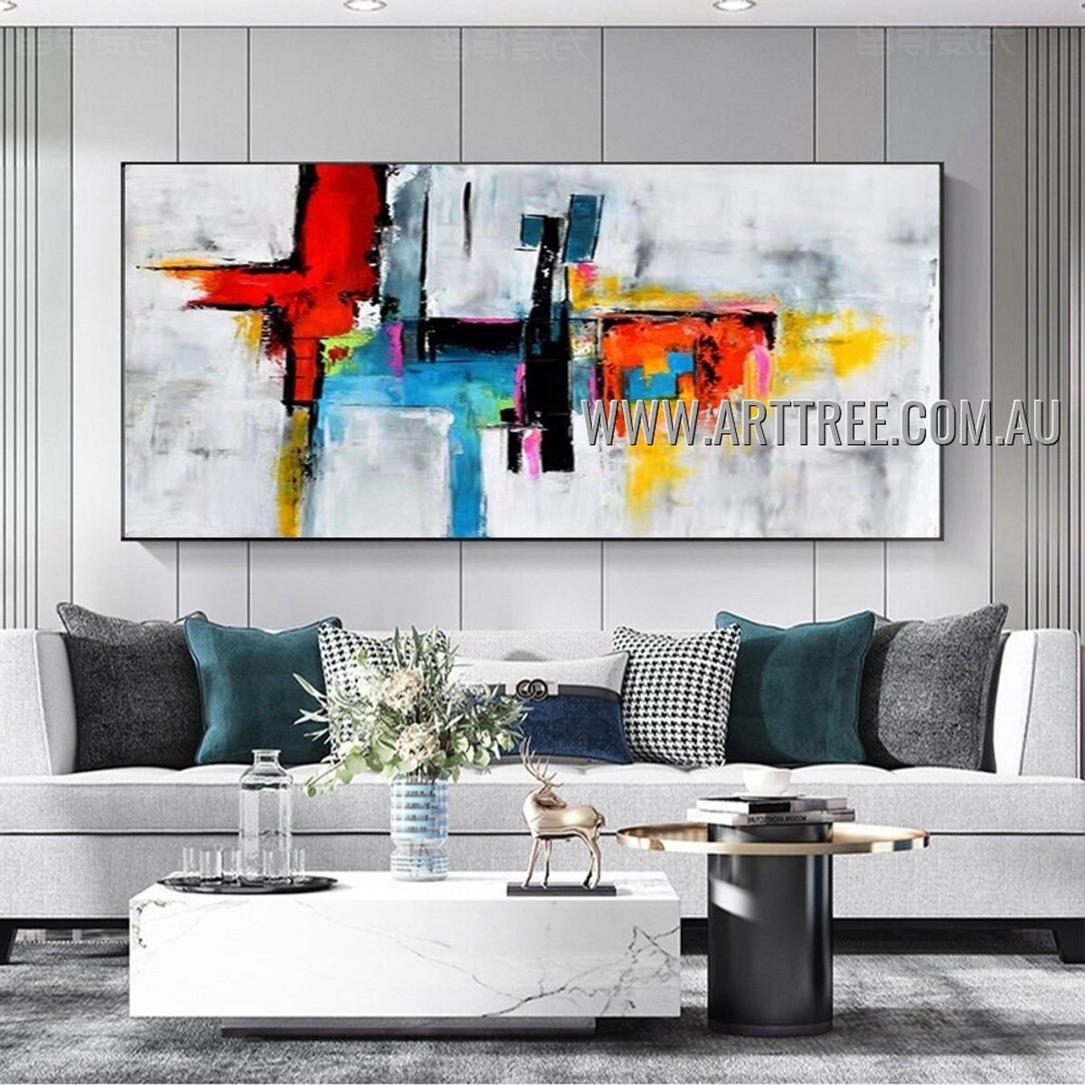 Multicolor Splash Abstract Heavy Texture Artist Handmade Modern Wall Art Painting for Room Adorn