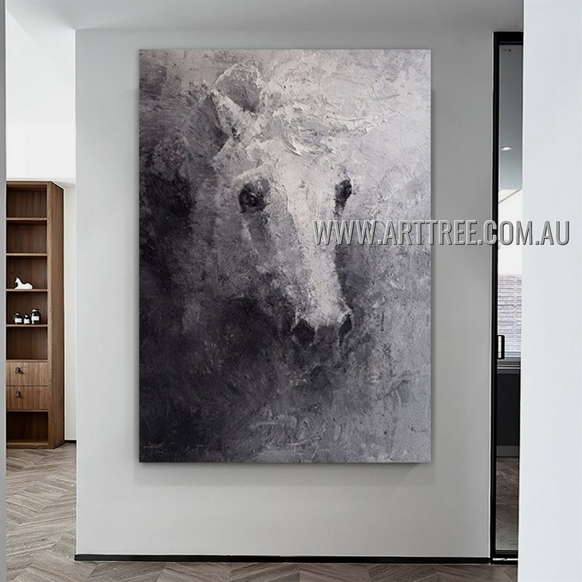 Pale Equine Modern Animal Heavy Texture Artist Handmade Abstract Artwork Painting for Room Adornment