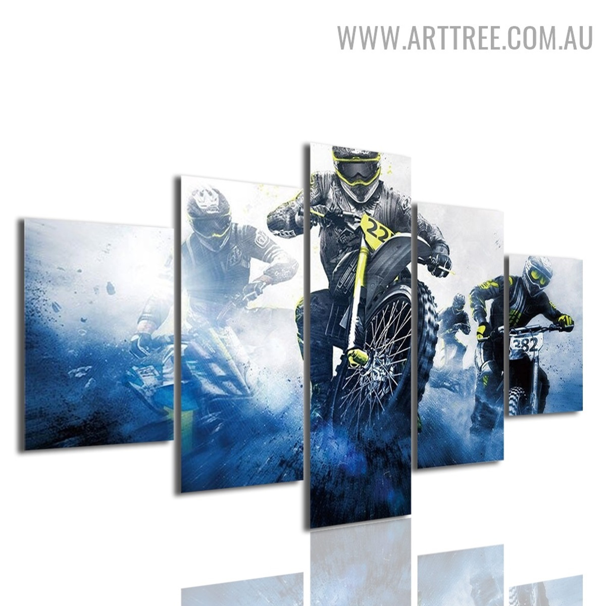 Running motorcycles human Modern 5 Piece Large Size Figure Abstract Artwork Image Canvas Print for Room Wall Flourish