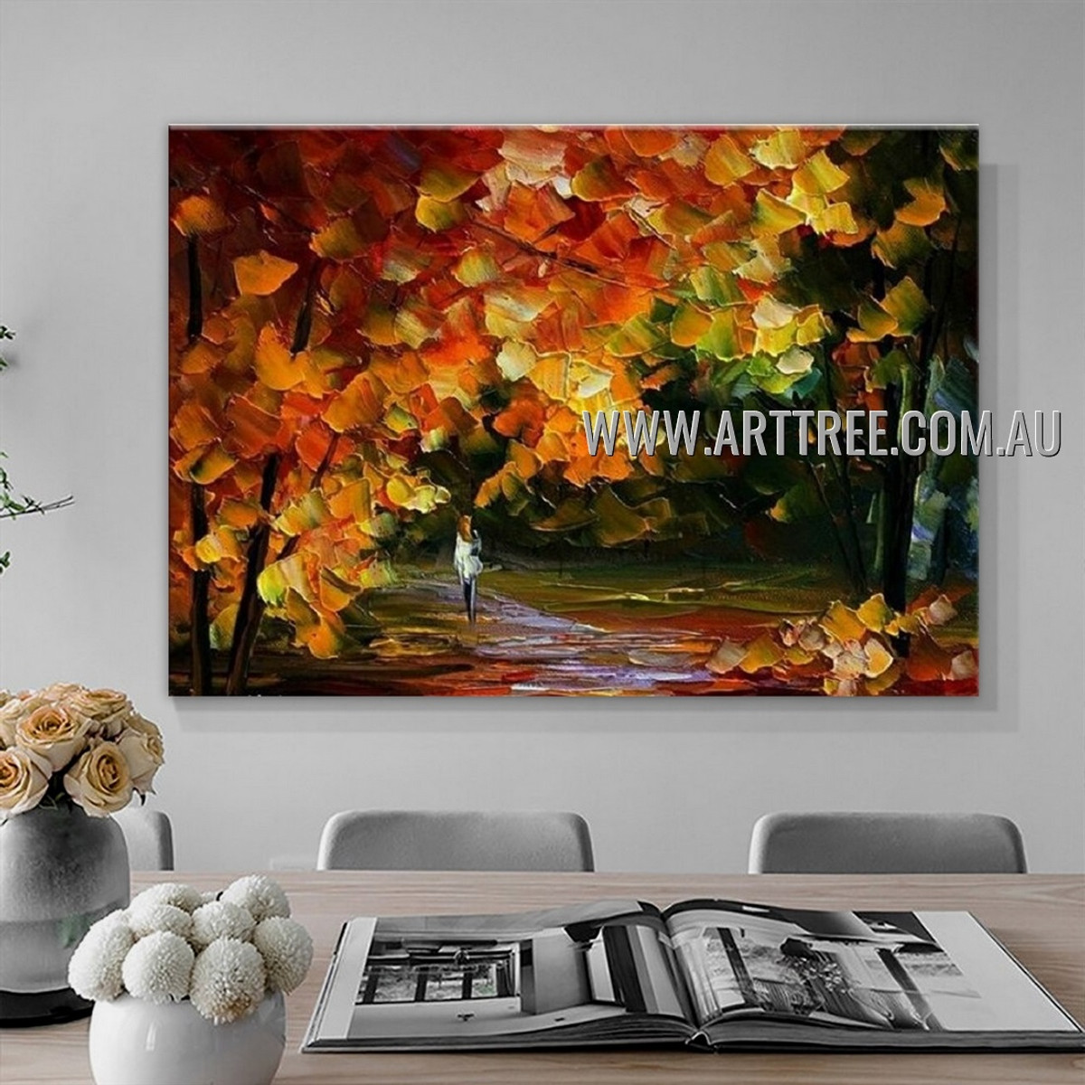 Fall View Landscape Modern Heavy Texture Artist Handmade Abstract Artwork Painting for Room Flourish