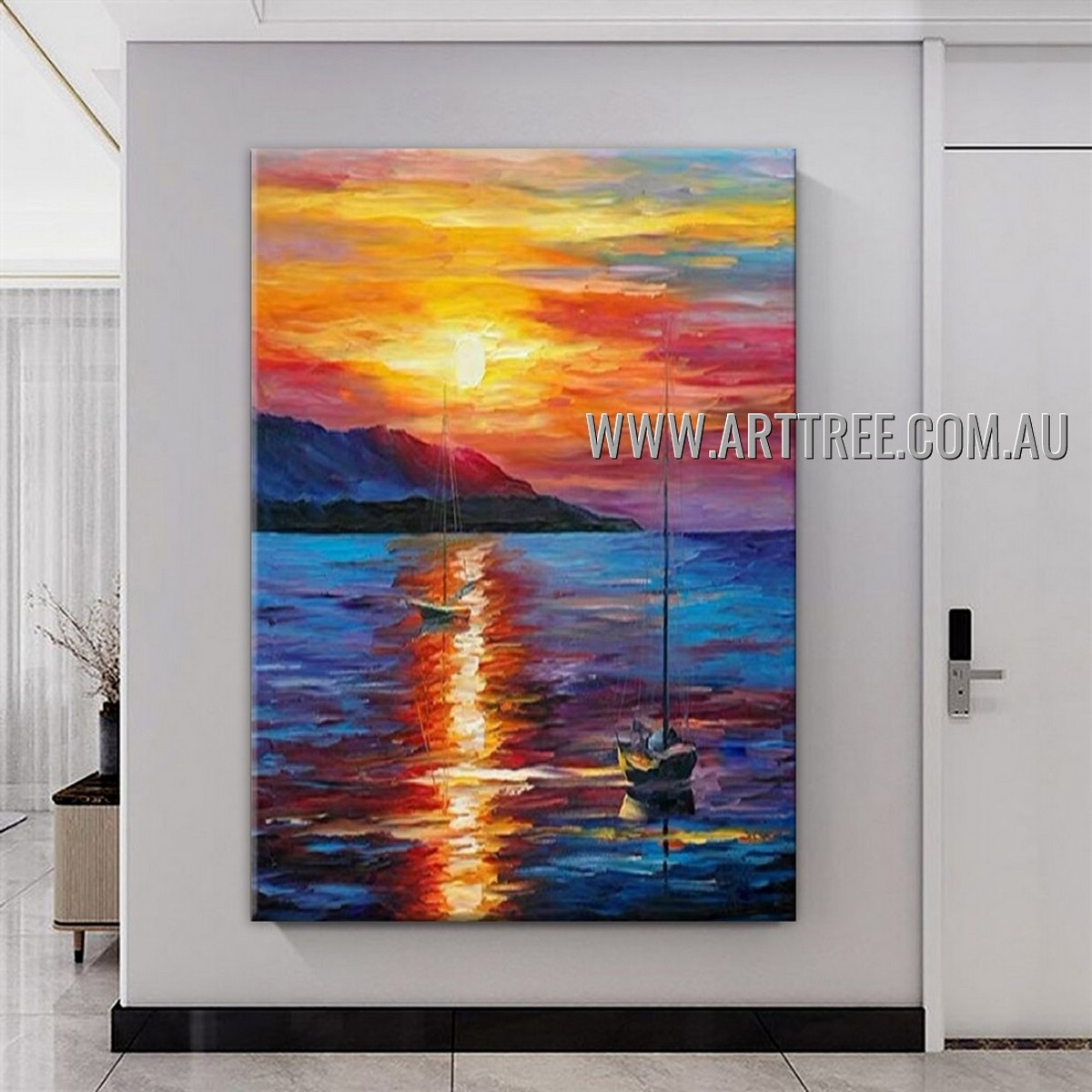 Colorful Sunset Modern Heavy Texture Artist Handmade Abstract Landscape Painting for Room Garniture