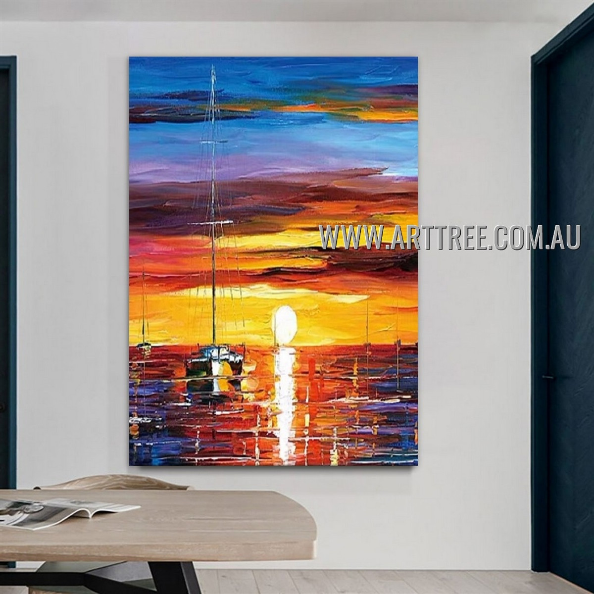 Quite Sunset Seascape Abstract Heavy Texture Artist Handmade Modern Wall Art Painting for Room Decoration