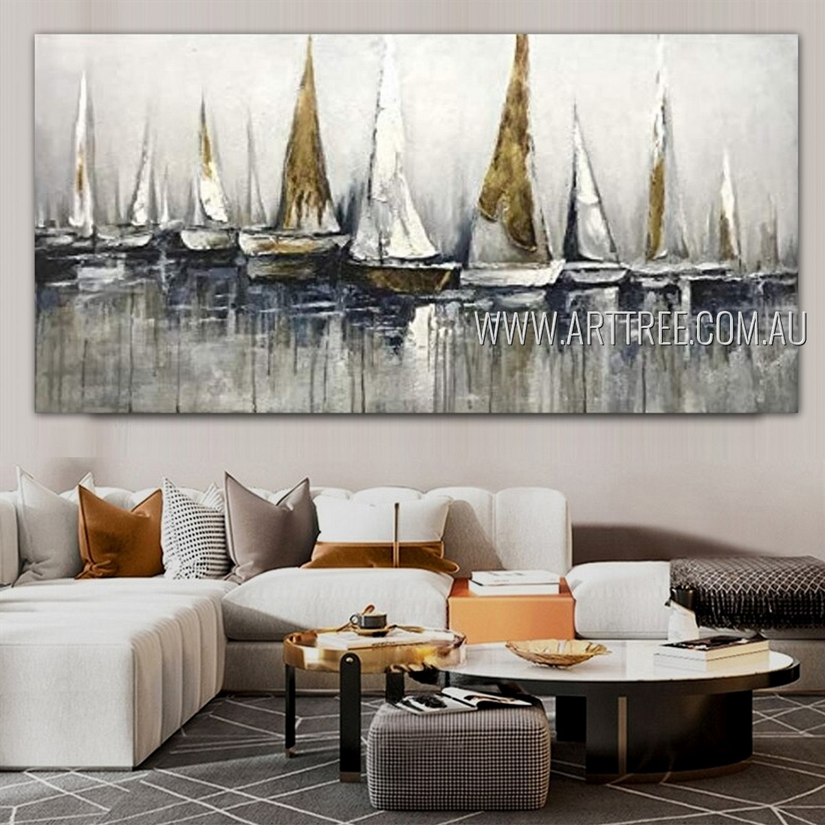 Sailing Ships Seascape Landscape Handmade Heavy Texture Framed Abstract Art Painting For Room Getup