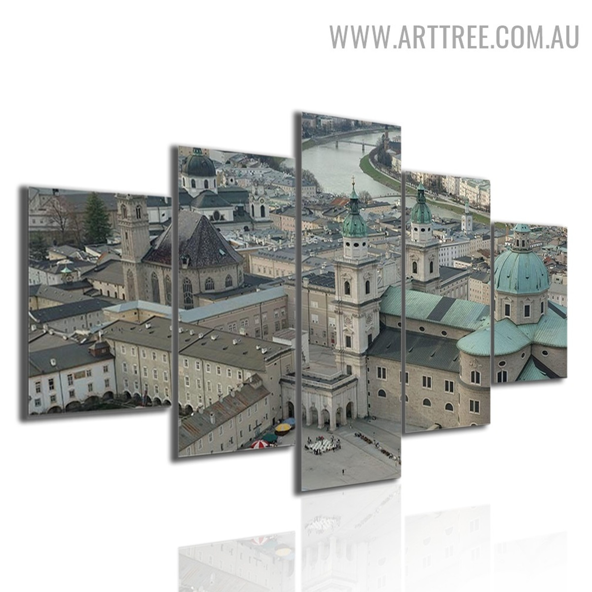 Salzburg Cathedral Land Landscape 5 Piece Multi Panel Modern Image Canvas Art Print for Room Wall Outfit