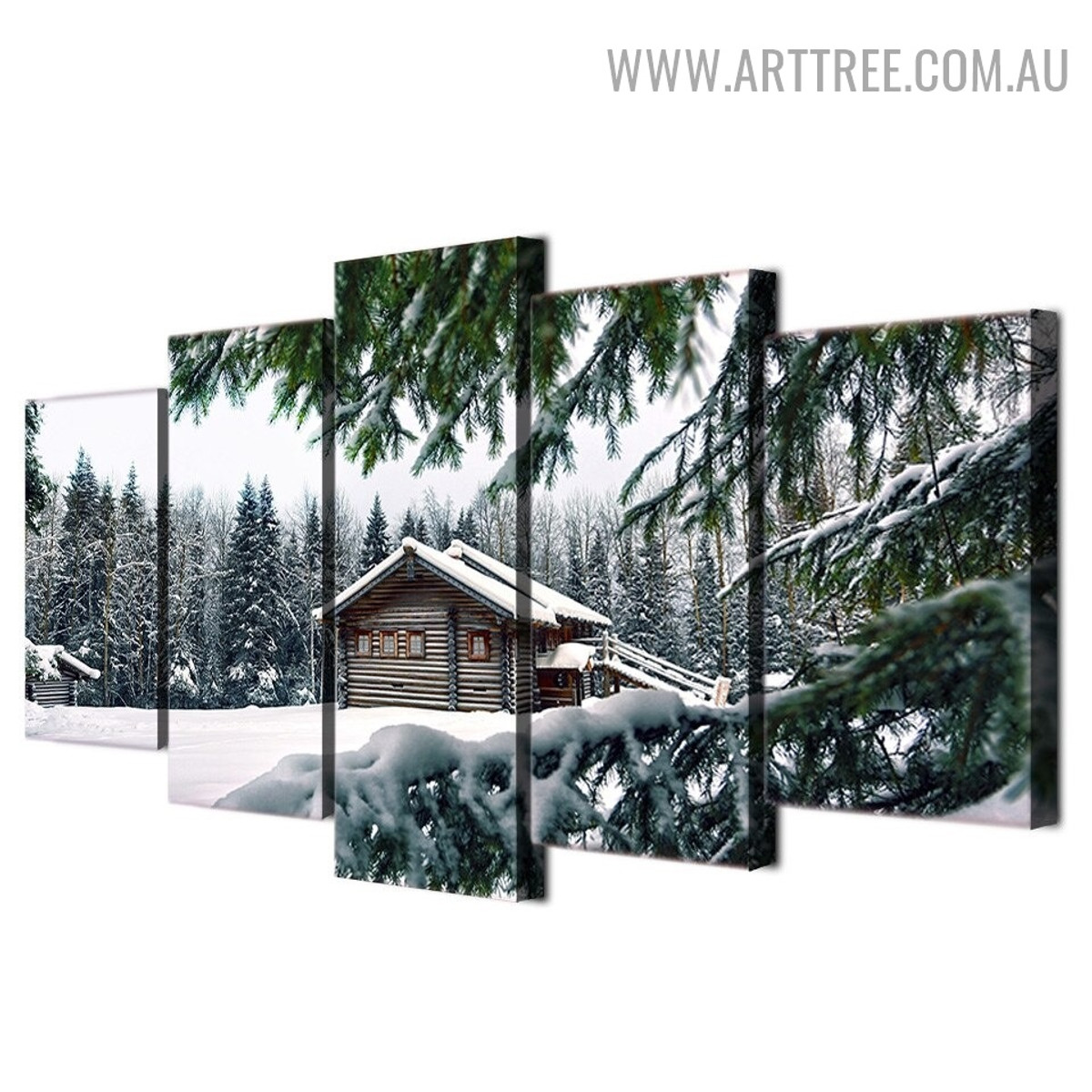 Snow Hut Land Animal Modern Landscape 5 Piece Over Size Floral Painting Image Canvas Print for Room Wall Moulding