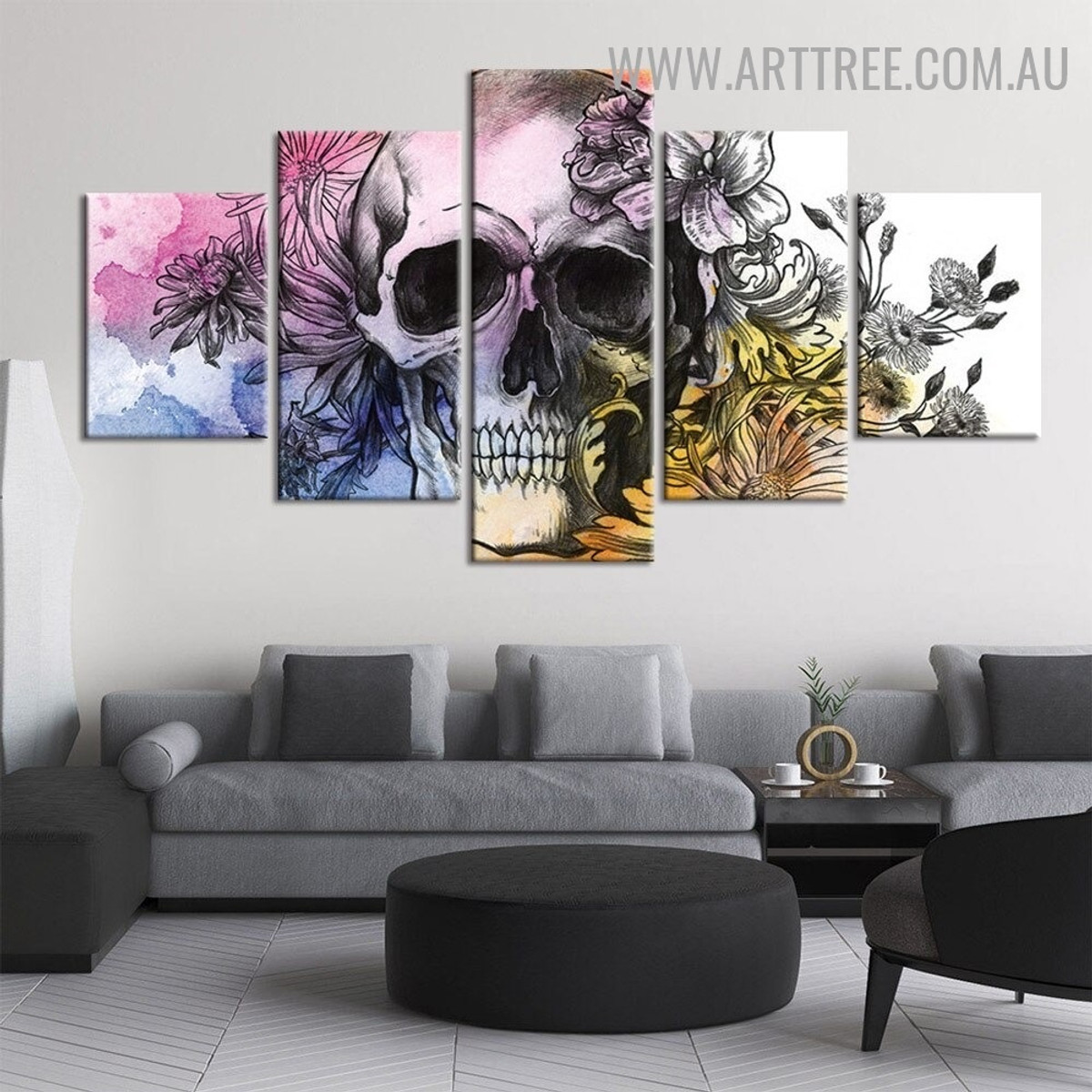 Scalp Spots Modern 5 Piece Multi Panel Image Canvas Abstract Floral Painting Print for Room Wall Garnish