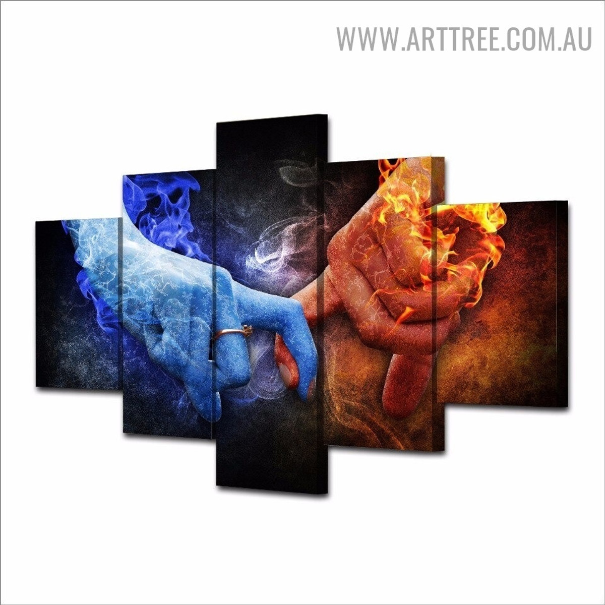 Couple Hands Fire Figure Abstract Modern 5 Piece Large Canvas Wall Painting Image Canvas Print for Room Finery