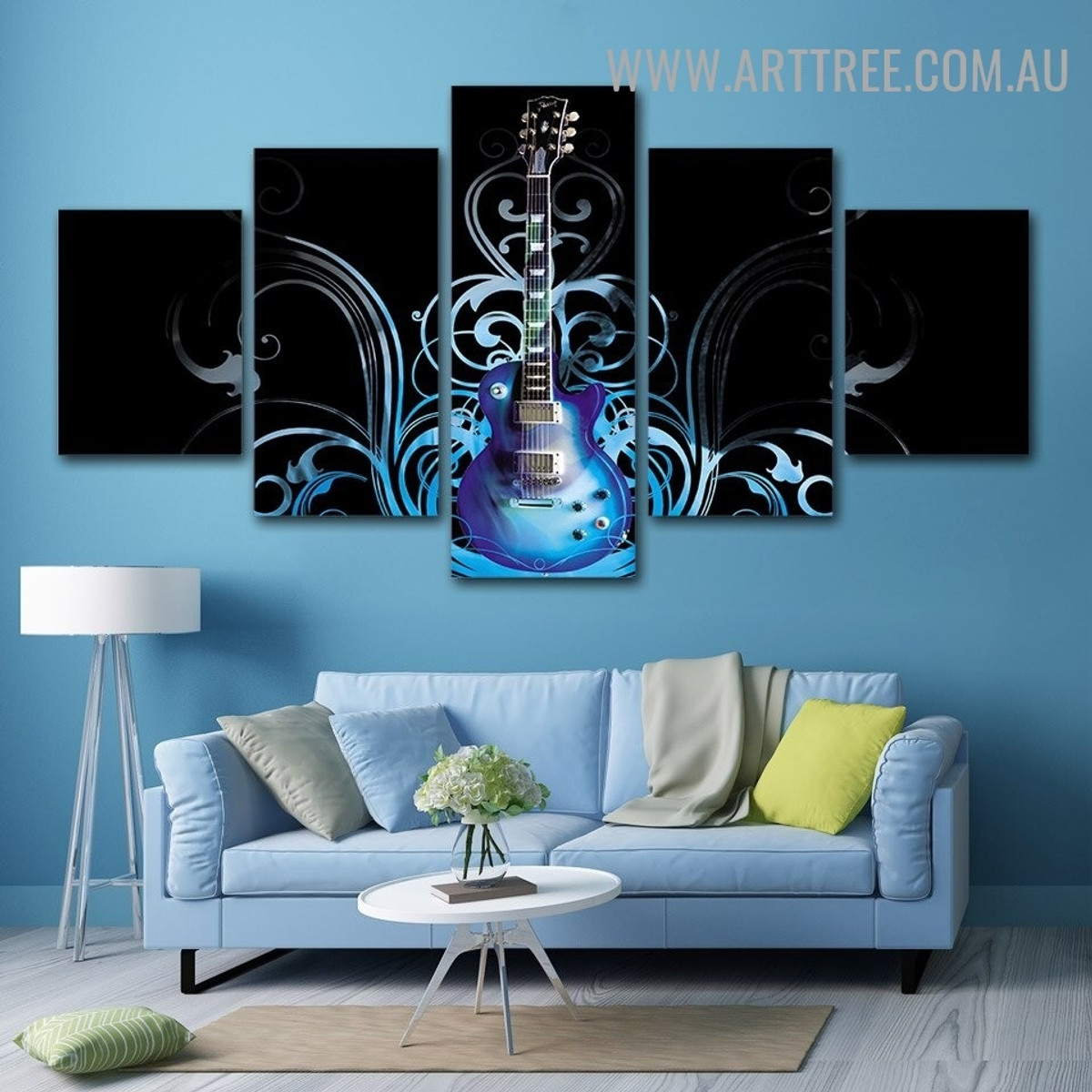 Guitar Modern 5 Piece Abstract Size Over Art Image Canvas Print for Room Wall Finery
