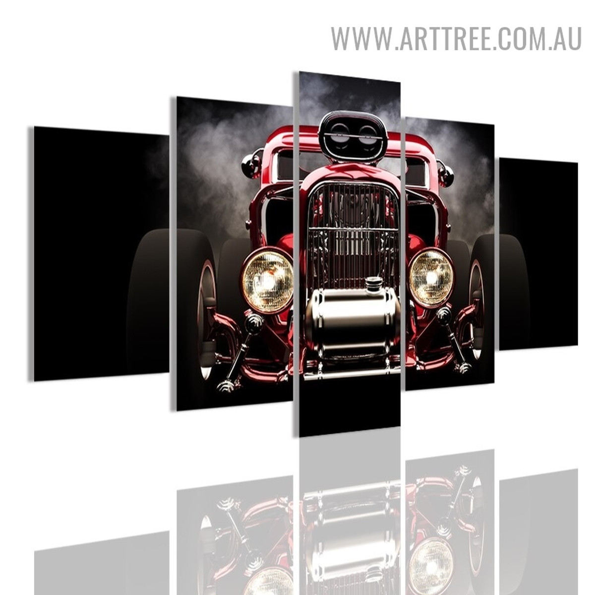 Hot Rod Car Landscape Modern 5 Piece Multi Panel Photo Canvas Painting Print for Room Wall Moulding