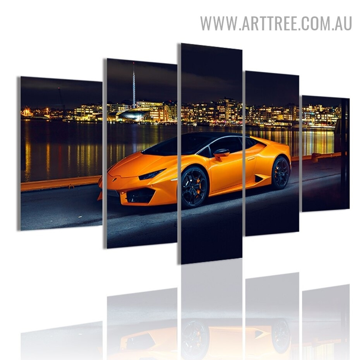 Lamborghini Aventador Buildings 5 Piece Landscape Modern Over Size Image Canvas Painting Print for Room Wall Getup