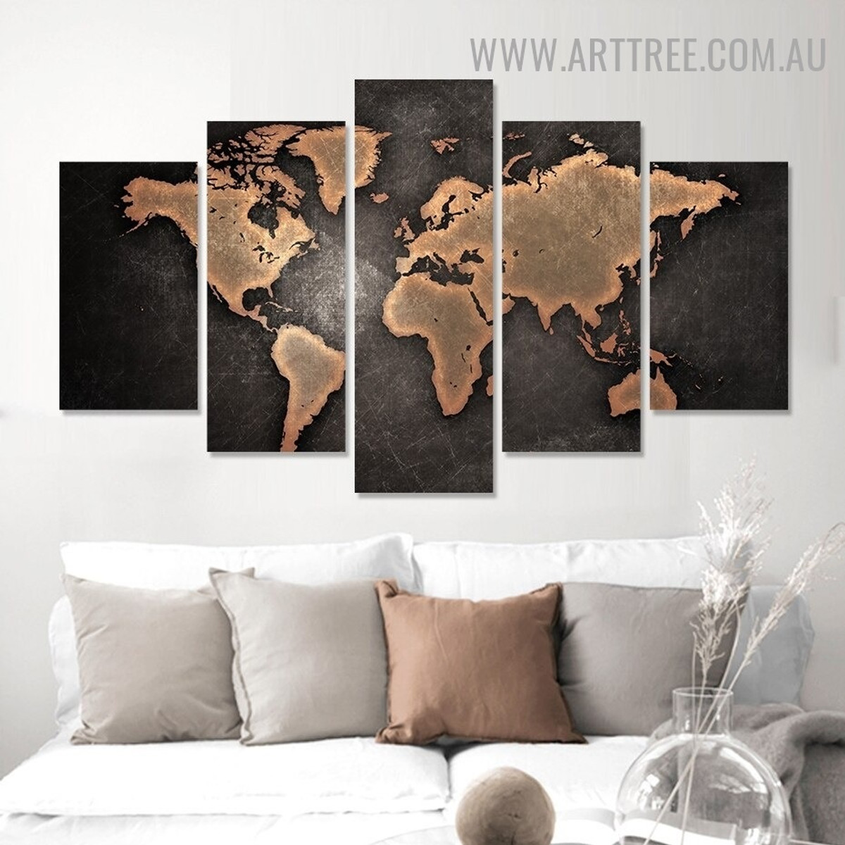 Rustic World Map Modern 5 Piece Large Abstract Wall Artwork Image Canvas Print for Room Arrangement