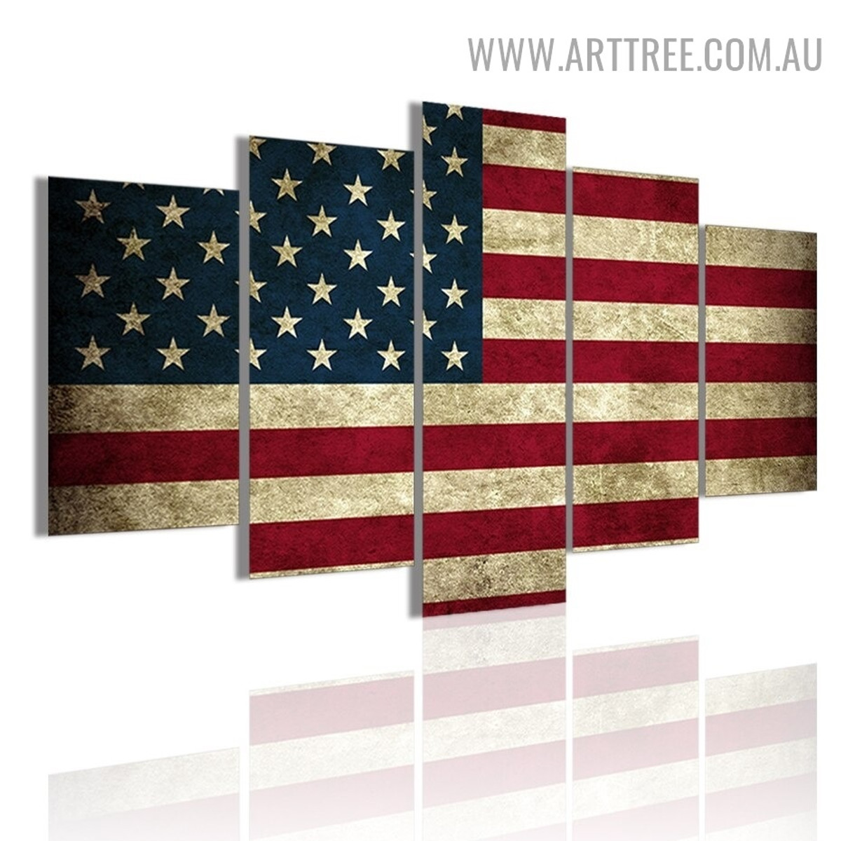 American Flag Modern 5 Piece Multi Panel Abstract Image Canvas Painting Print for Room Wall Molding