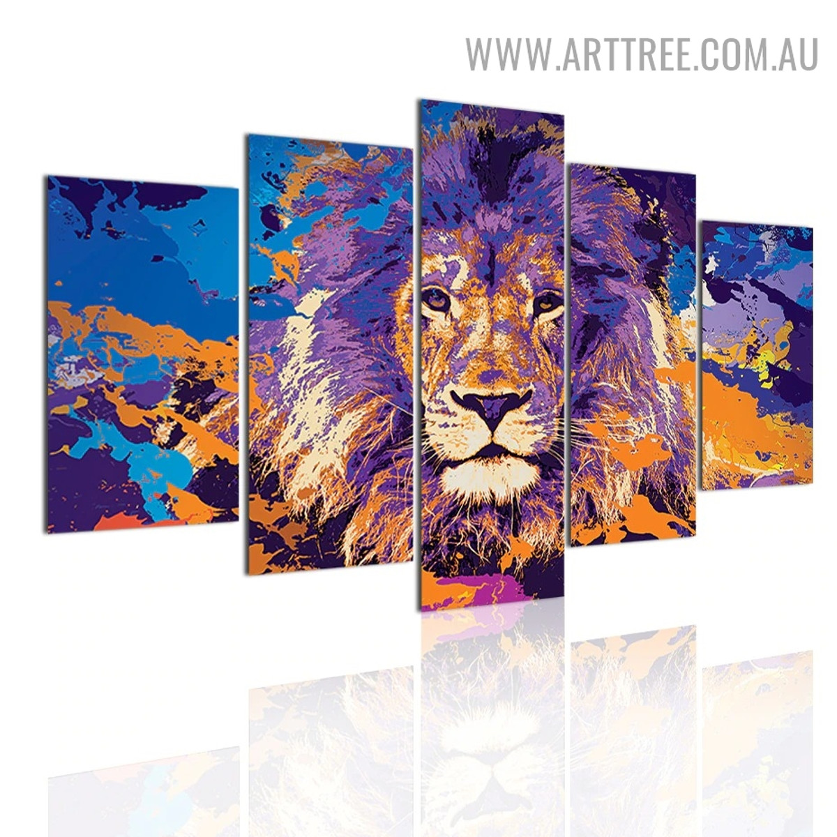 Taint Lion Visage Spots 5 Piece Animal Modern Over Size Abstract Image Canvas Painting Print for Room Wall Garnish