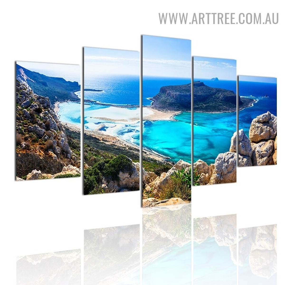 Balos Beach Island Water Naturescape 5 Piece Multi Panel Image Contemporary Canvas Painting Print for Room Wall Embellishment