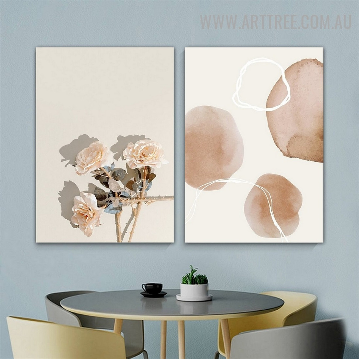 Dried Rosebush Shadow Rose Scandinavian Abstract Floral Stretched Art Photograph 2 Piece Canvas Print for Room Wall Decoration