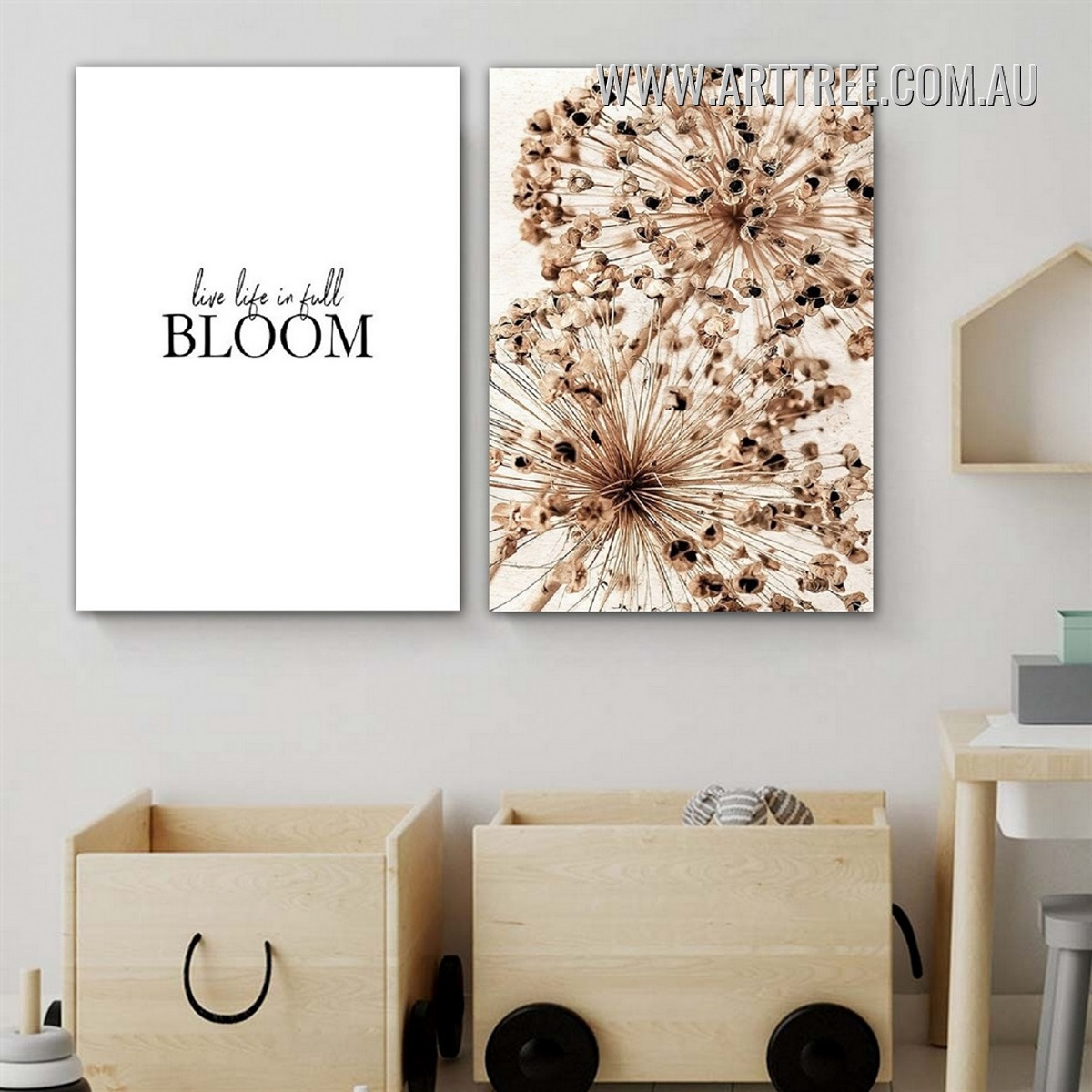 Dried Daffodils Flowers Floral Modern Wall Hanging Stretched Artwork Image 2 Piece Canvas Print for Room Drape