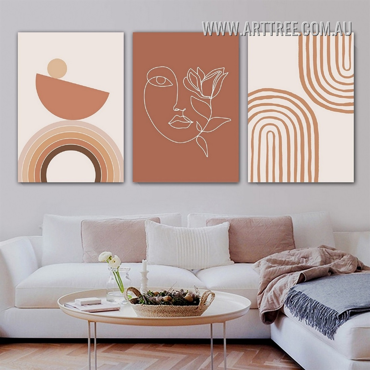 Rambling Streak Orb Circle Scandinavian Abstract Geometric Stretched Art Photograph 3 Piece Canvas Print for Room Wall Decoration