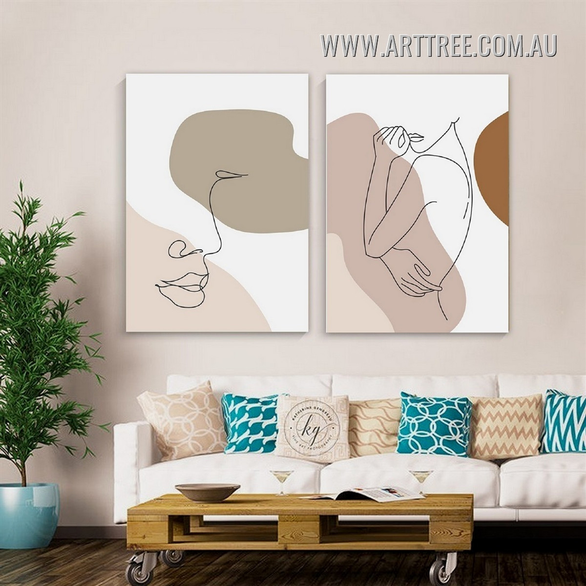 Curve Feme Portrait Nude Female Abstract Scandinavian Figure Stretched Painting Pic Two Piece Canvas Print for Room Wall Disposition