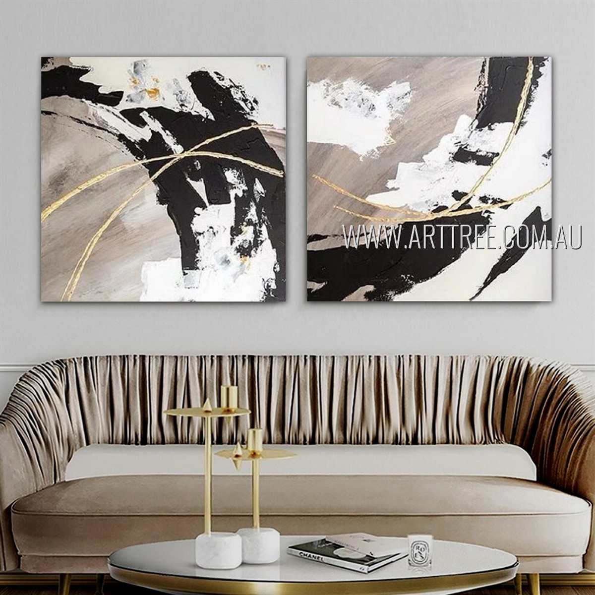 Colorful Slurs Artwork Abstract Modern Handmade 2 Piece Multi Panel Painting For Room Décor