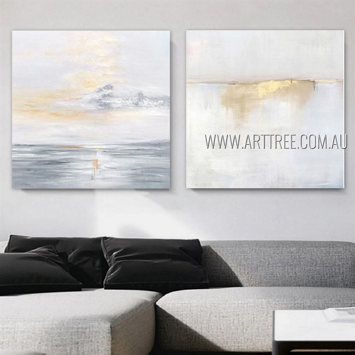 Seascape Artwork Abstract Modern Handmade 2 Piece Multi Panel Painting For Room Molding