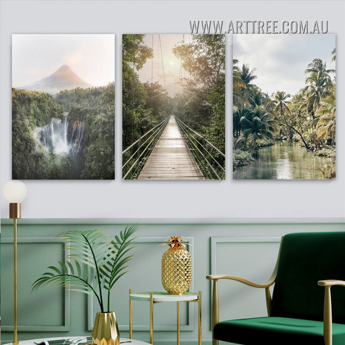 Wild Culvert Way Bridge Modern Naturescape 3 Piece Landscape Stretched Wall Art Photograph Canvas Print for Room Drape