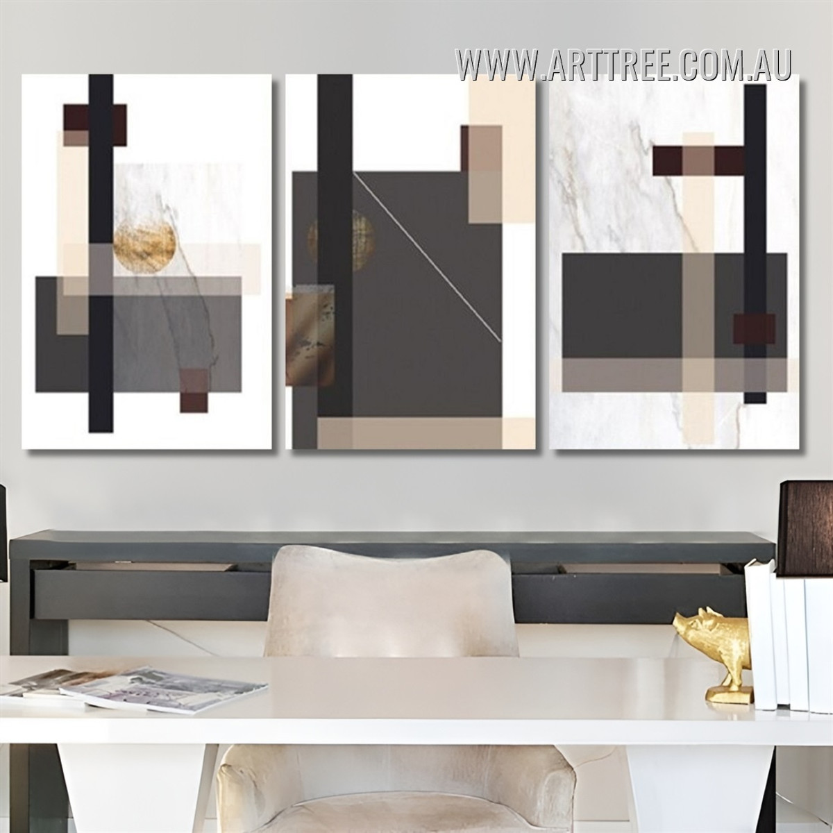 Lozenge Verse Squares Modern Abstract Geometrical Framed Artwork Photo 3 Panel Canvas Prints For Home Decor Online